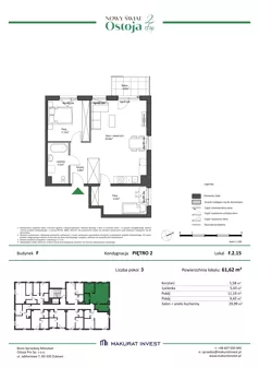 3 pokoje, mieszkanie 61,62 m², piętro 2, oferta nr F.2.15, Nowy Świat Ostoja II etap - budynki E, F, G, Gdańsk, Barniewice, ul. Malinowa
