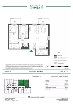 3 pokoje, mieszkanie 77,14 m², piętro 1, oferta nr G.1.11, Nowy Świat Ostoja II etap - budynki E, F, G, Gdańsk, Barniewice, ul. Malinowa