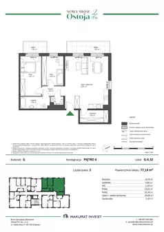 3 pokoje, mieszkanie 77,14 m², piętro 4, oferta nr G.4.32, Nowy Świat Ostoja II etap - budynki E, F, G, Gdańsk, Osowa, Barniewice, ul. Malinowa