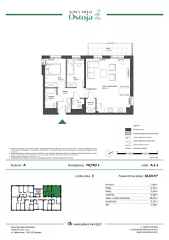 3 pokoje, mieszkanie 66,04 m², piętro 1, oferta nr A.1.1, Nowy Świat Ostoja II etap, Gdańsk, Barniewice, ul. Malinowa