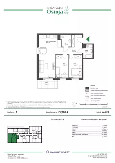 3 pokoje, mieszkanie 63,57 m², piętro 4, oferta nr A.4.29, Nowy Świat Ostoja II etap, Gdańsk, Barniewice, ul. Malinowa