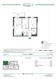 3 pokoje, mieszkanie 53,48 m², piętro 1, oferta nr C.1.11, Nowy Świat Ostoja II etap, Gdańsk, Barniewice, ul. Malinowa