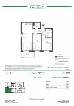 3 pokoje, mieszkanie 57,60 m², piętro 3, oferta nr C.3.24, Nowy Świat Ostoja II etap, Gdańsk, Barniewice, ul. Malinowa