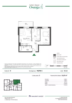 3 pokoje, mieszkanie 51,07 m², piętro 1, oferta nr D.1.6, Nowy Świat Ostoja II etap, Gdańsk, Barniewice, ul. Malinowa