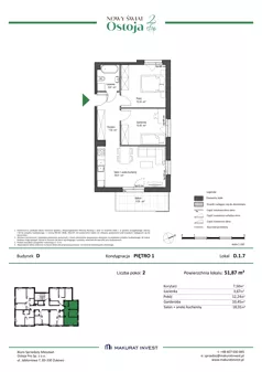 3 pokoje, mieszkanie 51,87 m², piętro 1, oferta nr D.1.7, Nowy Świat Ostoja II etap, Gdańsk, Barniewice, ul. Malinowa