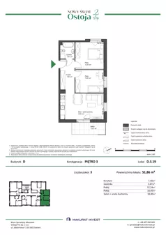3 pokoje, mieszkanie 51,86 m², piętro 3, oferta nr D.3.19, Nowy Świat Ostoja II etap, Gdańsk, Barniewice, ul. Malinowa