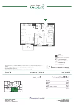 3 pokoje, mieszkanie 51,62 m², piętro 4, oferta nr D.4.26, Nowy Świat Ostoja II etap, Gdańsk, Barniewice, ul. Malinowa