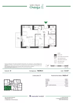 3 pokoje, mieszkanie 54,81 m², piętro 4, oferta nr D.4.27, Nowy Świat Ostoja II etap, Gdańsk, Barniewice, ul. Malinowa