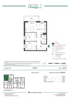 3 pokoje, mieszkanie 51,18 m², piętro 1, oferta nr A.1.15, Nowy Świat Ostoja III etap, Gdańsk, Osowa, Barniewice, ul. Malinowa
