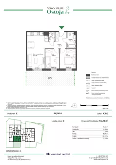 3 pokoje, mieszkanie 55,20 m², parter, oferta nr C.0.1, Nowy Świat Ostoja III etap, Gdańsk, Osowa, Barniewice, ul. Malinowa