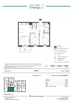 3 pokoje, mieszkanie 55,20 m², piętro 1, oferta nr C.1.14, Nowy Świat Ostoja III etap, Gdańsk, Osowa, Barniewice, ul. Malinowa