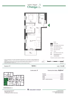 3 pokoje, mieszkanie 56,28 m², piętro 1, oferta nr C.1.15, Nowy Świat Ostoja III etap, Gdańsk, Osowa, Barniewice, ul. Malinowa