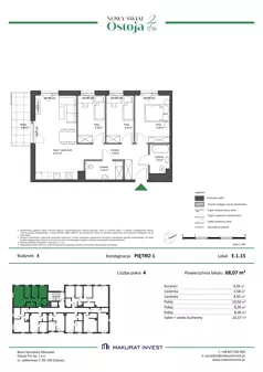 4 pokoje, mieszkanie 68,07 m², piętro 1, oferta nr E.1.15, Nowy Świat Ostoja II etap - budynki E, F, G, Gdańsk, Barniewice, ul. Malinowa
