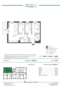 4 pokoje, mieszkanie 68,07 m², piętro 3, oferta nr E.3.33, Nowy Świat Ostoja II etap - budynki E, F, G, Gdańsk, Barniewice, ul. Malinowa
