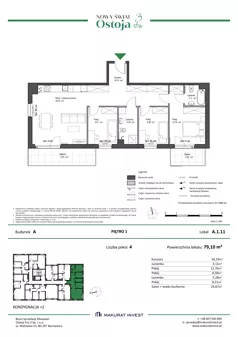 4 pokoje, mieszkanie 79,10 m², piętro 1, oferta nr A.1.11, Nowy Świat Ostoja III etap, Gdańsk, Osowa, Barniewice, ul. Malinowa