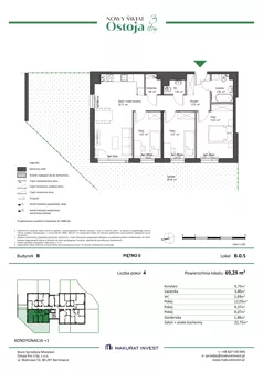 4 pokoje, mieszkanie 69,29 m², parter, oferta nr B.0.5, Nowy Świat Ostoja III etap, Gdańsk, Osowa, Barniewice, ul. Malinowa