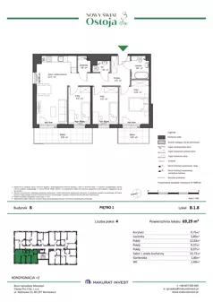 4 pokoje, mieszkanie 69,29 m², piętro 1, oferta nr B.1.8, Nowy Świat Ostoja III etap, Gdańsk, Osowa, Barniewice, ul. Malinowa