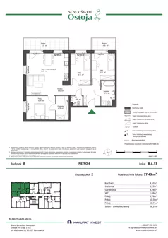4 pokoje, mieszkanie 77,49 m², piętro 4, oferta nr B.4.33, Nowy Świat Ostoja III etap, Gdańsk, Osowa, Barniewice, ul. Malinowa