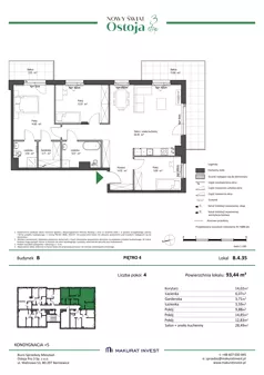 4 pokoje, mieszkanie 93,44 m², piętro 4, oferta nr B.4.35, Nowy Świat Ostoja III etap, Gdańsk, Osowa, Barniewice, ul. Malinowa