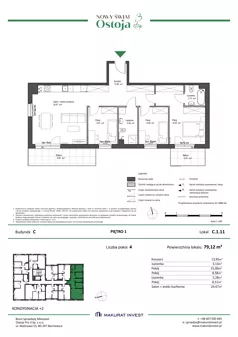 4 pokoje, mieszkanie 79,12 m², piętro 1, oferta nr C.1.11, Nowy Świat Ostoja III etap, Gdańsk, Osowa, Barniewice, ul. Malinowa