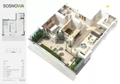 3 pokoje, mieszkanie 63,24 m², parter, oferta nr A 1, Osiedle Sosnowa, Ełk, Szyba, ul. Szyszkowa