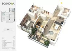 3 pokoje, mieszkanie 64,08 m², piętro 2, oferta nr A 3, Osiedle Sosnowa, Ełk, Szyba, ul. Szyszkowa