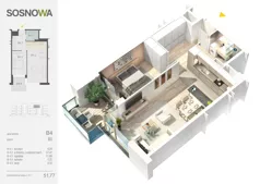 2 pokoje, mieszkanie 51,77 m², piętro 3, oferta nr B 4, Osiedle Sosnowa, Ełk, Szyba, ul. Szyszkowa