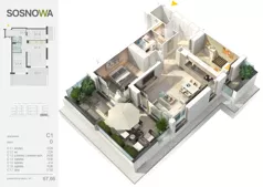 3 pokoje, mieszkanie 67,66 m², parter, oferta nr C 1, Osiedle Sosnowa, Ełk, Szyba, ul. Szyszkowa