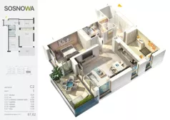 3 pokoje, mieszkanie 67,62 m², piętro 1, oferta nr C 2, Osiedle Sosnowa, Ełk, Szyba, ul. Szyszkowa