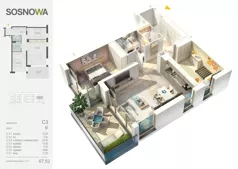 3 pokoje, mieszkanie 67,52 m², piętro 2, oferta nr C 3, Osiedle Sosnowa, Ełk, Szyba, ul. Szyszkowa