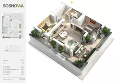 3 pokoje, mieszkanie 62,35 m², parter, oferta nr D 1, Osiedle Sosnowa, Ełk, Szyba, ul. Szyszkowa