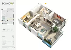 3 pokoje, mieszkanie 62,14 m², piętro 2, oferta nr D 3, Osiedle Sosnowa, Ełk, Szyba, ul. Szyszkowa