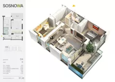 3 pokoje, mieszkanie 61,98 m², piętro 3, oferta nr D 4, Osiedle Sosnowa, Ełk, Szyba, ul. Szyszkowa