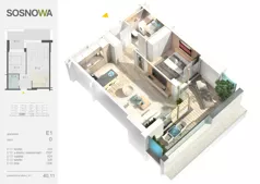 2 pokoje, mieszkanie 40,11 m², parter, oferta nr E1, Osiedle Sosnowa, Ełk, Szyba, ul. Szyszkowa