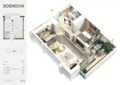 2 pokoje, mieszkanie 39,03 m², piętro 1, oferta nr F 2, Osiedle Sosnowa, Ełk, Szyba, ul. Szyszkowa