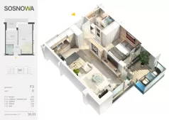 2 pokoje, mieszkanie 39,03 m², piętro 2, oferta nr F 3, Osiedle Sosnowa, Ełk, Szyba, ul. Szyszkowa