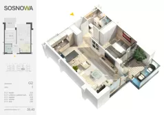 2 pokoje, mieszkanie 39,40 m², piętro 1, oferta nr G 2, Osiedle Sosnowa, Ełk, Szyba, ul. Szyszkowa