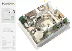 3 pokoje, mieszkanie 62,17 m², parter, oferta nr H 1, Osiedle Sosnowa, Ełk, Szyba, ul. Szyszkowa