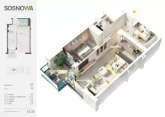 2 pokoje, mieszkanie 51,38 m², piętro 2, oferta nr J 3, Osiedle Sosnowa, Ełk, Szyba, ul. Szyszkowa
