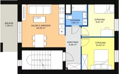3 pokoje, mieszkanie 48,03 m², piętro 2, oferta nr 1E/2b, Budziwojska 3, Rzeszów, Budziwój, ul. Budziwojska 3