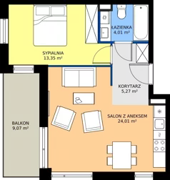 2 pokoje, mieszkanie 46,64 m², piętro 2, oferta nr 40, Traviata, Warszawa, Białołęka, Kobiałka, ul. Giuseppe Verdiego 22