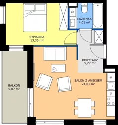 2 pokoje, mieszkanie 46,64 m², piętro 1, oferta nr 26, Traviata, Warszawa, Białołęka, Kobiałka, ul. Giuseppe Verdiego 22