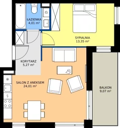 2 pokoje, mieszkanie 46,64 m², piętro 1, oferta nr 19, Traviata, Warszawa, Białołęka, Kobiałka, ul. Giuseppe Verdiego 22