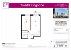 2 pokoje, mieszkanie 43,76 m², parter, oferta nr H01, Osiedle Pogodne, NOWY ETAP bud. G, H, Nowy Dwór Mazowiecki, Nowodworzanka, ul. Pogodna / Leśna / Dębowa
