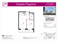 2 pokoje, mieszkanie 38,92 m², piętro 1, oferta nr H16, Osiedle Pogodne, NOWY ETAP bud. G, H, Nowy Dwór Mazowiecki, Nowodworzanka, ul. Pogodna / Leśna / Dębowa