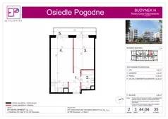 2 pokoje, mieszkanie 44,04 m², piętro 3, oferta nr H35, Osiedle Pogodne, NOWY ETAP bud. G, H, Nowy Dwór Mazowiecki, Nowodworzanka, ul. Pogodna / Leśna / Dębowa