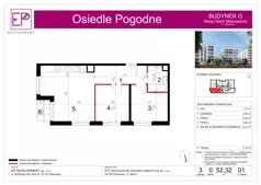3 pokoje, mieszkanie 52,32 m², parter, oferta nr G01, Osiedle Pogodne, NOWY ETAP bud. G, H, Nowy Dwór Mazowiecki, Nowodworzanka, ul. Pogodna / Leśna / Dębowa