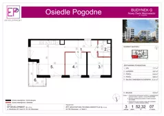 3 pokoje, mieszkanie 52,32 m², piętro 1, oferta nr G07, Osiedle Pogodne, NOWY ETAP bud. G, H, Nowy Dwór Mazowiecki, Nowodworzanka, ul. Pogodna / Leśna / Dębowa