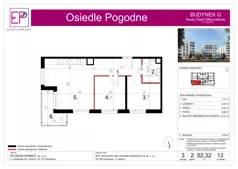3 pokoje, mieszkanie 52,32 m², piętro 2, oferta nr G13, Osiedle Pogodne, NOWY ETAP bud. G, H, Nowy Dwór Mazowiecki, Nowodworzanka, ul. Pogodna / Leśna / Dębowa