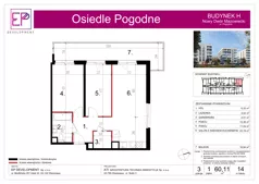 3 pokoje, mieszkanie 60,11 m², piętro 1, oferta nr H14, Osiedle Pogodne, NOWY ETAP bud. G, H, Nowy Dwór Mazowiecki, Nowodworzanka, ul. Pogodna / Leśna / Dębowa